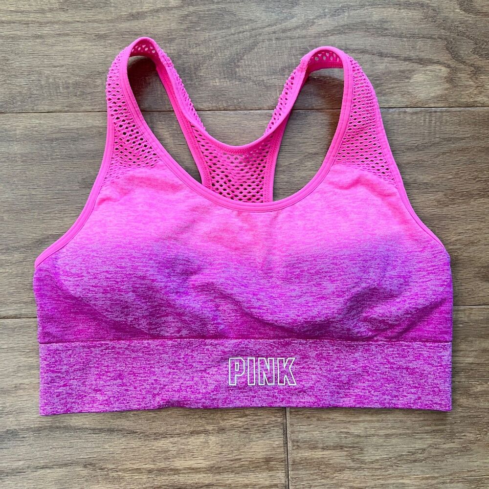 PINK Sport Victoria's Secret Seamless Lightly Lined Sports Bra Size S Pink Ombre